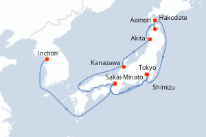 Carte itinéraire croisière - 11 jours au départ de Inchon - Asie