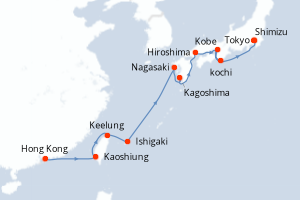 Carte itinéraire croisière - 11 jours au départ de Hong Kong - Asie