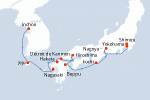 Carte itinéraire croisière - 9 jours au départ de Inchon - Asie