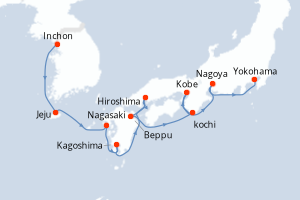Carte itinéraire croisière - 9 jours au départ de Inchon - Asie