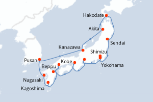 Carte itinéraire croisière  - 14 jours au départ de Yokohama - Asie