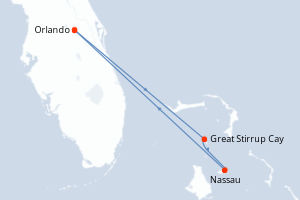 Carte itinéraire croisière - 4 jours au départ de Orlando - Caraïbes Mexique