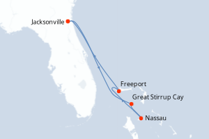 Carte itinéraire croisière - 5 jours au départ de Jacksonville - Caraïbes Mexique