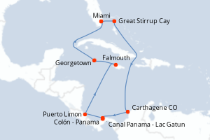 Carte itinéraire croisière - 11 jours au départ de Miami - Caraïbes Bahamas