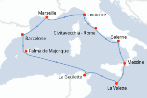 Carte itinéraire croisière - 10 jours au départ de Barcelone - Méditerranée