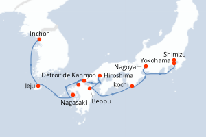 Carte itinéraire croisière - 9 jours au départ de Inchon - Asie