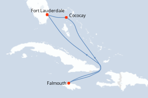 Carte itinéraire croisière - 5 jours au départ de Fort Lauderdale - Caraïbes Bahamas