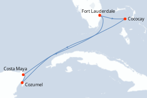Carte itinéraire croisière - 6 jours au départ de Fort Lauderdale - Caraïbes Bahamas