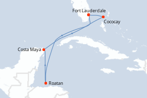 Carte itinéraire croisière - 6 jours au départ de Fort Lauderdale - Caraïbes Bahamas