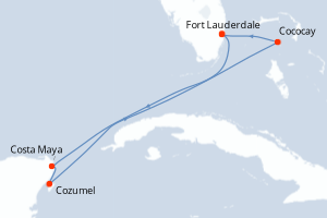 Carte itinéraire croisière - 6 jours au départ de Fort Lauderdale - Caraïbes Bahamas