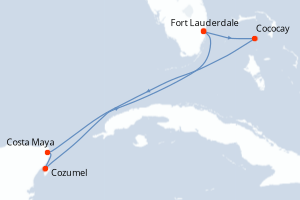 Carte itinéraire croisière - 6 jours au départ de Fort Lauderdale - Caraïbes Bahamas