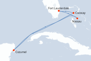 Carte itinéraire croisière - 6 jours au départ de Fort Lauderdale - Caraïbes Bahamas