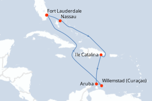 Carte itinéraire croisière - 8 jours au départ de Fort Lauderdale - Caraïbes Bahamas