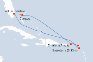 Carte itinéraire croisière - 8 jours au départ de Fort Lauderdale - Caraïbes Bahamas