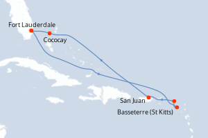 Carte itinéraire croisière - 8 jours au départ de Fort Lauderdale - Caraïbes Bahamas