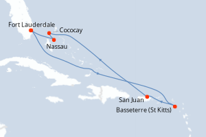Carte itinéraire croisière - 8 jours au départ de Fort Lauderdale - Caraïbes Bahamas