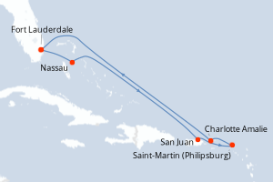 Carte itinéraire croisière - 8 jours au départ de Fort Lauderdale - Caraïbes Bahamas
