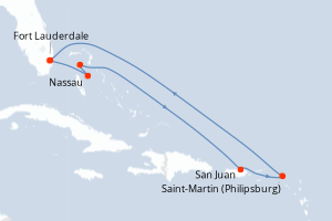 Carte itinéraire croisière - 8 jours au départ de Fort Lauderdale - Caraïbes Bahamas
