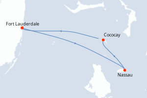 Carte itinéraire croisière - 4 jours au départ de Fort Lauderdale - Caraïbes Bahamas