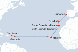 Carte itinéraire croisière - 14 jours au départ de Lisbonne - Caraïbes Bahamas
