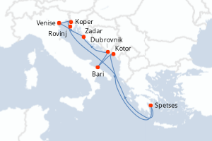 Carte itinéraire croisière  - 9 jours au départ de Venise - Méditerranée