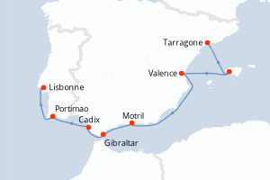 Carte itinéraire croisière - 7 jours au départ de Tarragone - Atlantique