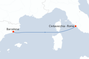 Carte itinéraire croisière - 2 jours au départ de Barcelone - Méditerranée