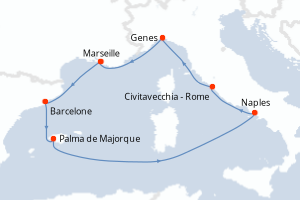 Carte itinéraire croisière - 7 jours au départ de Marseille - Méditerranée
