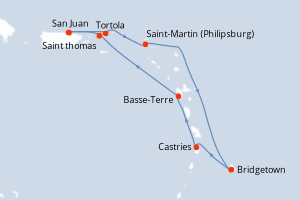 Carte itinéraire croisière - 7 jours au départ de San Juan - Caraïbes Bahamas