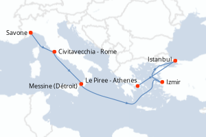 Carte itinéraire croisière - 8 jours au départ de Savone - Méditerranée