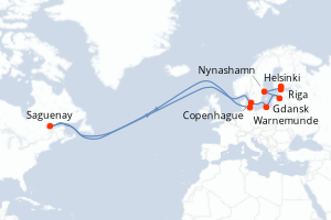 Carte itinéraire croisière - 7 jours au départ de Copenhague - Baltique