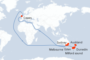 Carte itinéraire croisière - 11 jours au départ de Sydney - Australie Nouvelle Zélande