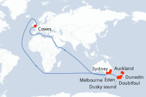 Carte itinéraire croisière - 11 jours au départ de Sydney - Australie Nouvelle Zélande