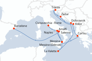 Carte itinéraire croisière - 14 jours au départ de Barcelone - Méditerranée