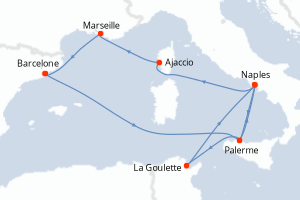 Carte itinéraire croisière - 8 jours au départ de Barcelone - Méditerranée