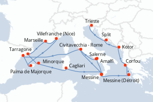 Carte itinéraire croisière - 21 jours au départ de Civitavecchia - Rome - Méditerranée