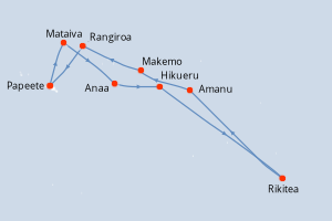 Carte itinéraire croisière Polynésie française confidentielle et île Pitcairn - 14 jours au départ de Papeete - Tahiti