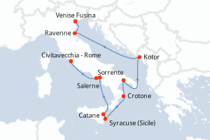 Carte itinéraire croisière - 11 jours au départ de Civitavecchia - Rome - Méditerranée