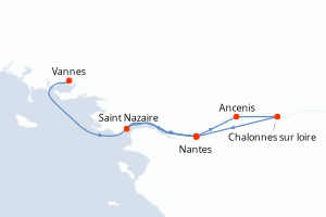 Carte itinéraire croisière - 7 jours au départ de Vannes - Atlantique