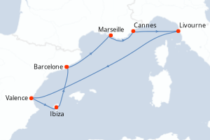 Carte itinéraire croisière - 7 jours au départ de Barcelone - Méditerranée
