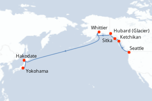 Carte itinéraire croisière - 15 jours au départ de Seattle - Asie