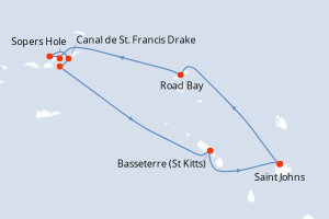 Carte itinéraire croisière - 5 jours au départ de Saint Johns - Caraïbes Bahamas