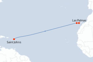 Carte itinéraire croisière - 15 jours au départ de Las Palmas - Caraïbes Bahamas