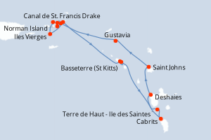 Carte itinéraire croisière - 9 jours au départ de Saint Johns - Caraïbes Bahamas