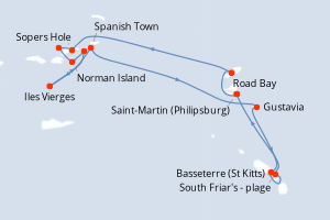Carte itinéraire croisière - 7 jours au départ de Saint-Martin (Philipsburg) - Caraïbes Bahamas
