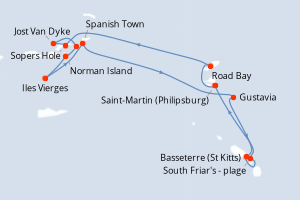Carte itinéraire croisière - 7 jours au départ de Saint-Martin (Philipsburg) - Caraïbes Bahamas