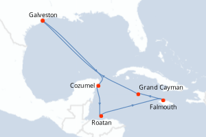 Carte itinéraire croisière - 9 jours au départ de Galveston - Caraïbes Mexique