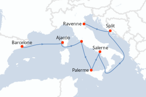 Carte itinéraire croisière - 7 jours au départ de Barcelone - Méditerranée