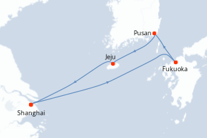 Carte itinéraire croisière  - 6 jours au départ de Shanghai - Asie