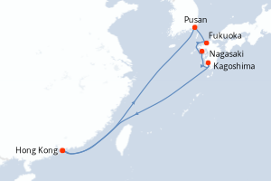 Carte itinéraire croisière - 9 jours au départ de Hong Kong - Asie